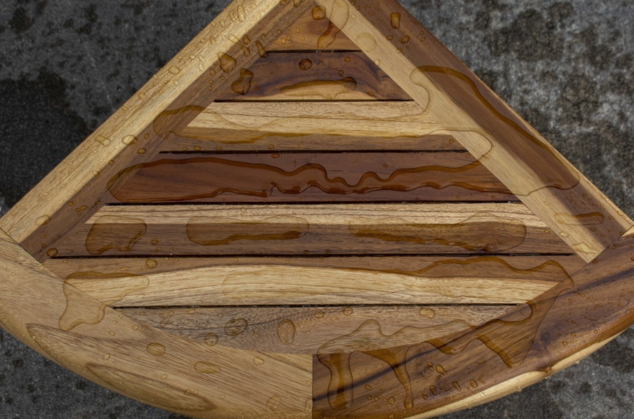 22" Natural Teak Corner Shower Bench With Shelf