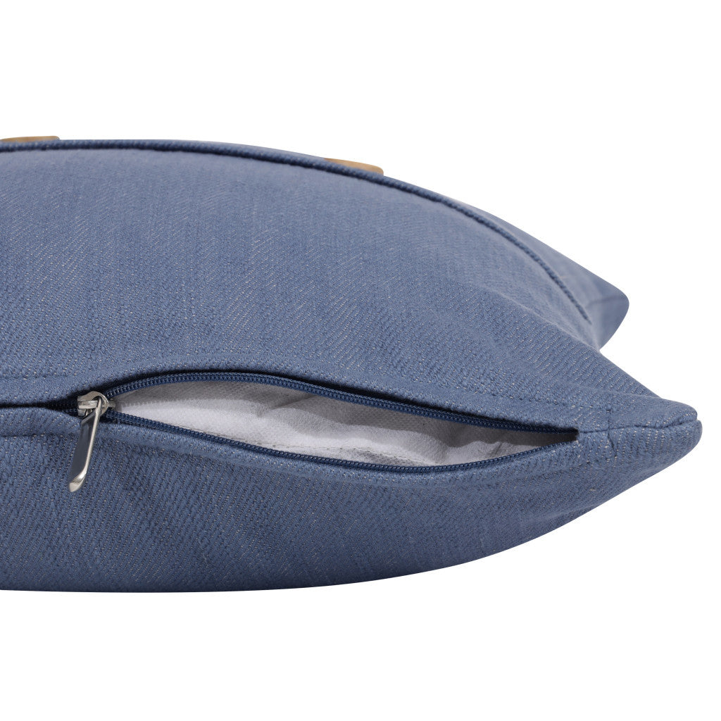 20" Blue Cotton Throw Pillow With Buttons