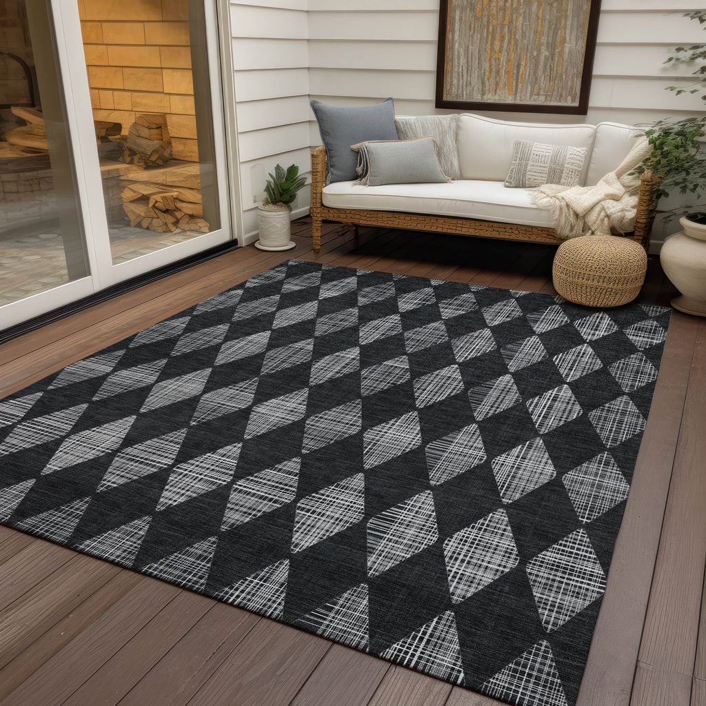 3' X 5' Charcoal Geometric Washable Indoor Outdoor Area Rug