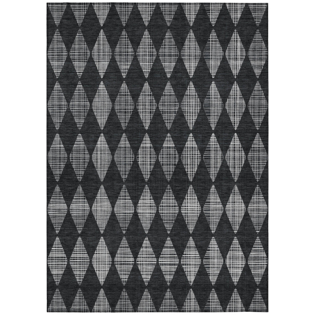 3' X 5' Charcoal Geometric Washable Indoor Outdoor Area Rug