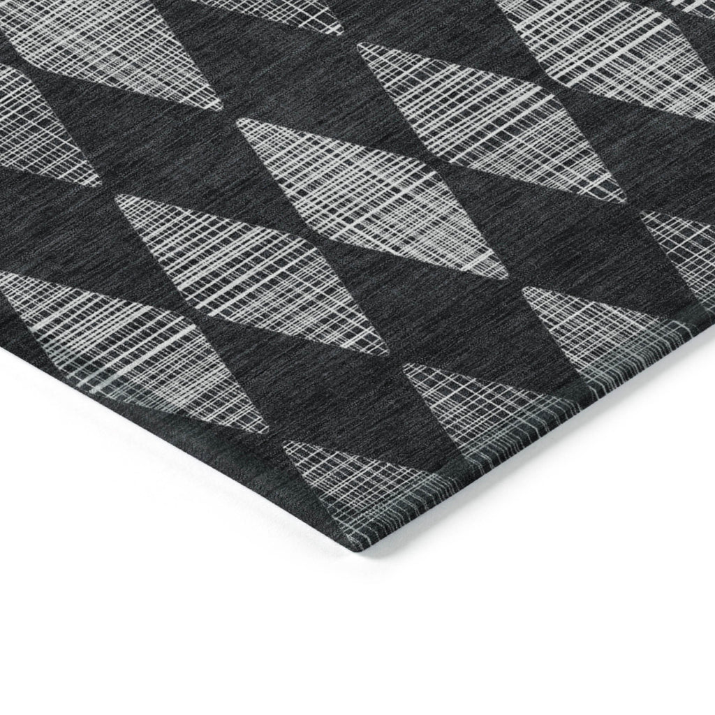 3' X 5' Charcoal Geometric Washable Indoor Outdoor Area Rug