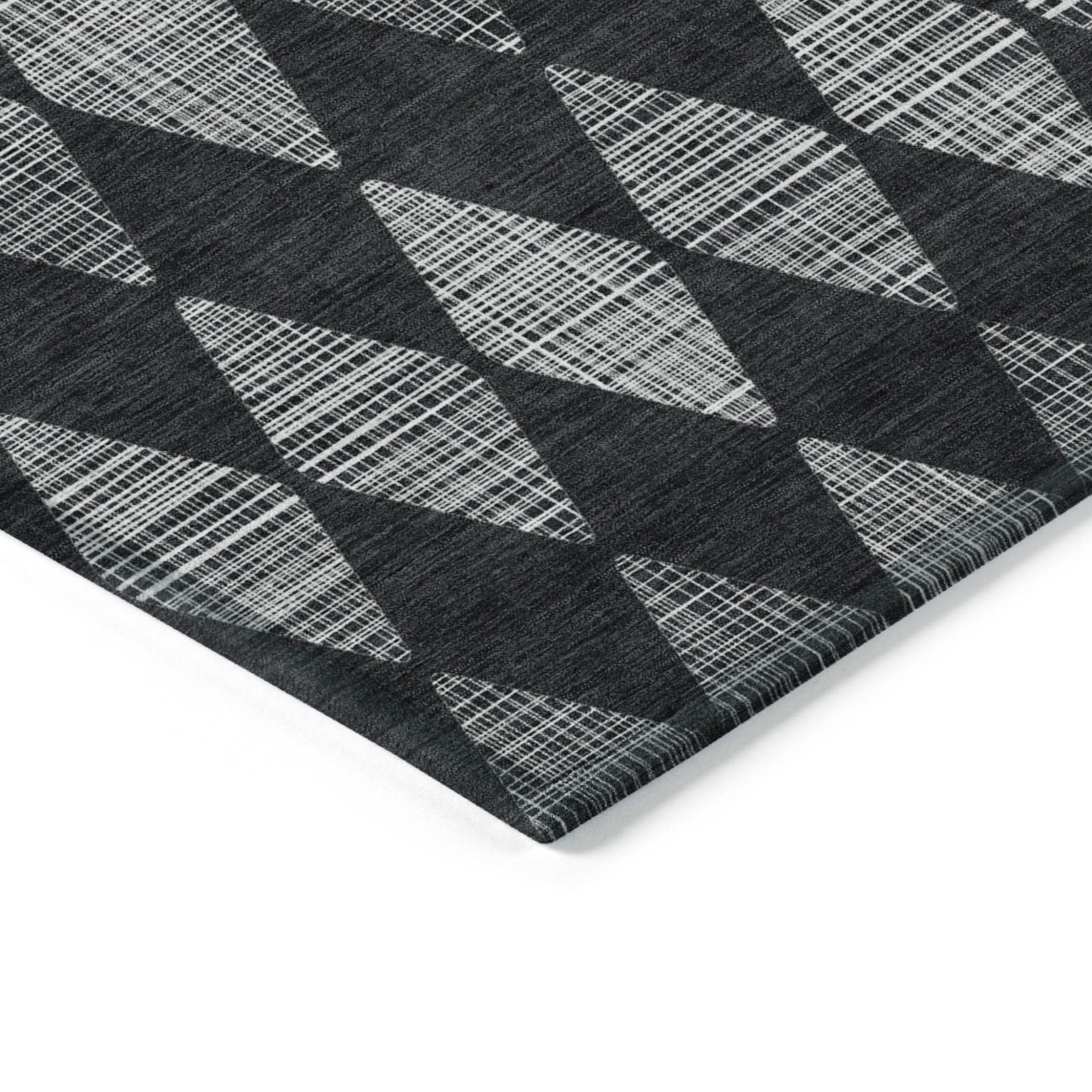3' X 5' Charcoal Geometric Washable Indoor Outdoor Area Rug