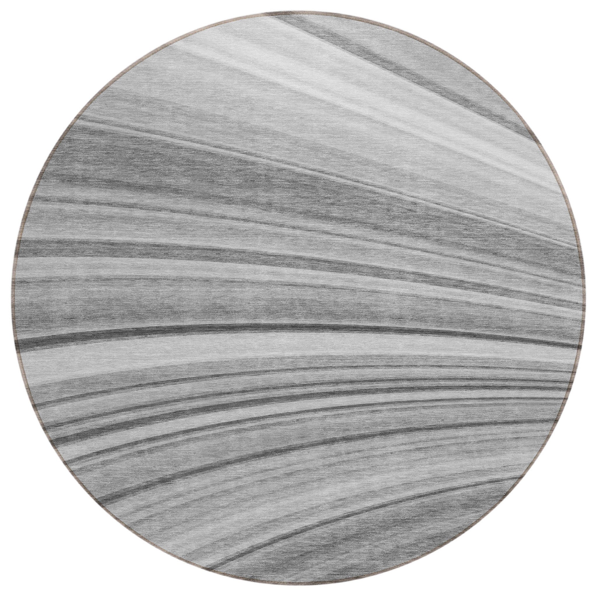 8' Gray Silver And Ivory Round Abstract Washable Indoor Outdoor Area Rug