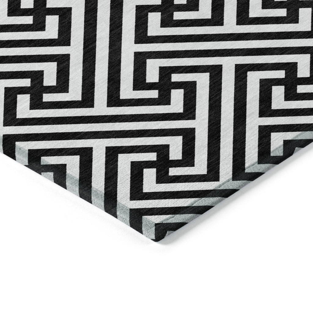 8' X 10' Black And Ivory Geometric Washable Indoor Outdoor Area Rug