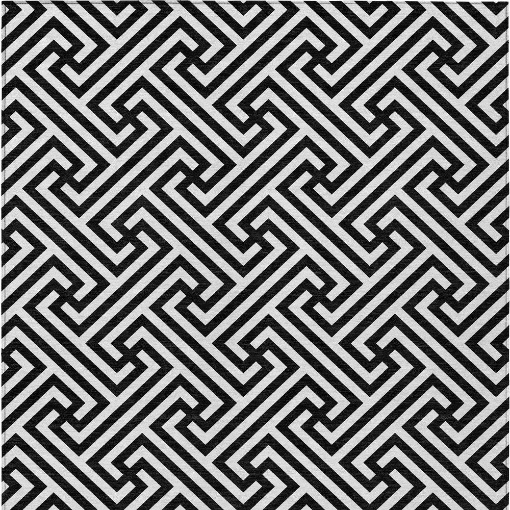 8' X 10' Black And Ivory Geometric Washable Indoor Outdoor Area Rug