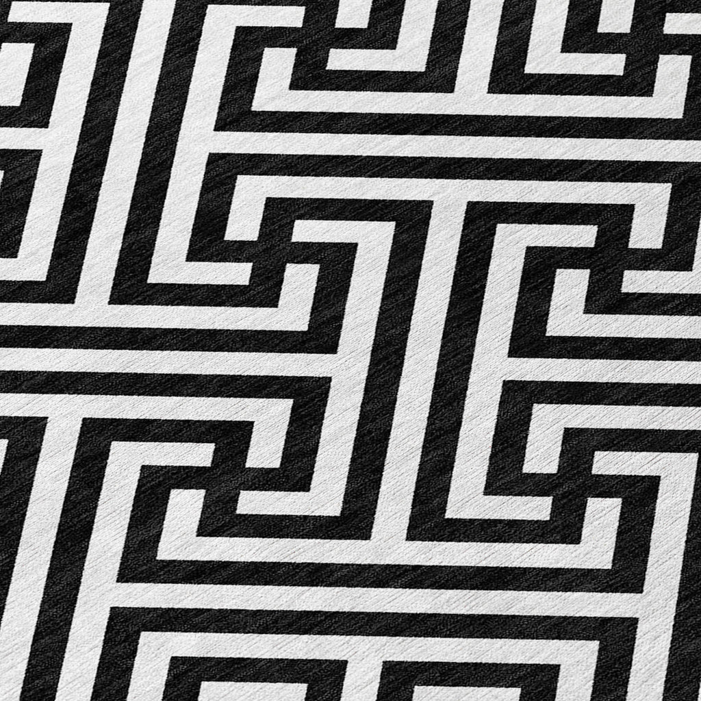 8' X 10' Black And Ivory Geometric Washable Indoor Outdoor Area Rug