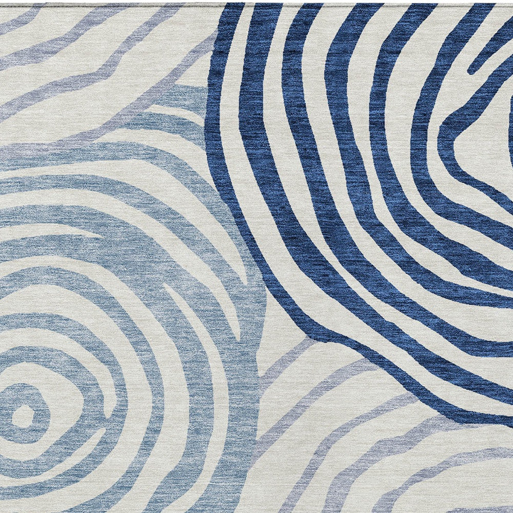 3' X 5' Ivory And Navy Blue Abstract Washable Indoor Outdoor Area Rug