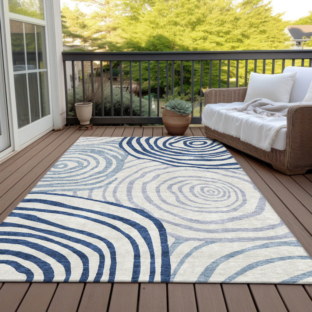 3' X 5' Ivory And Navy Blue Abstract Washable Indoor Outdoor Area Rug