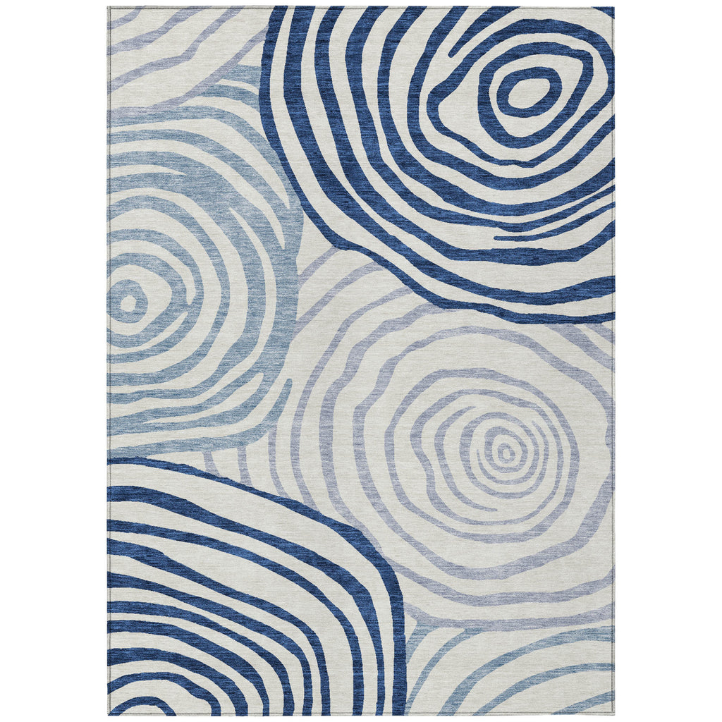 3' X 5' Ivory And Navy Blue Abstract Washable Indoor Outdoor Area Rug