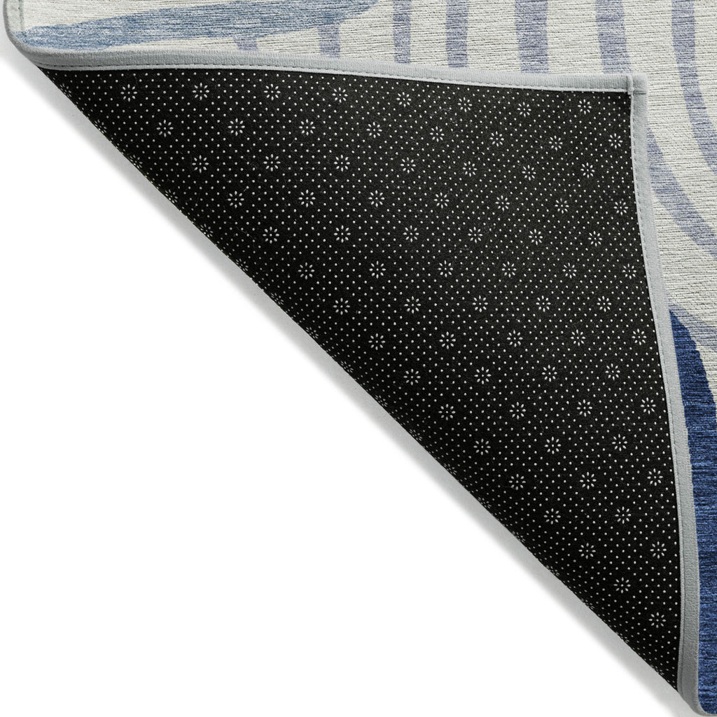 3' X 5' Ivory And Navy Blue Abstract Washable Indoor Outdoor Area Rug