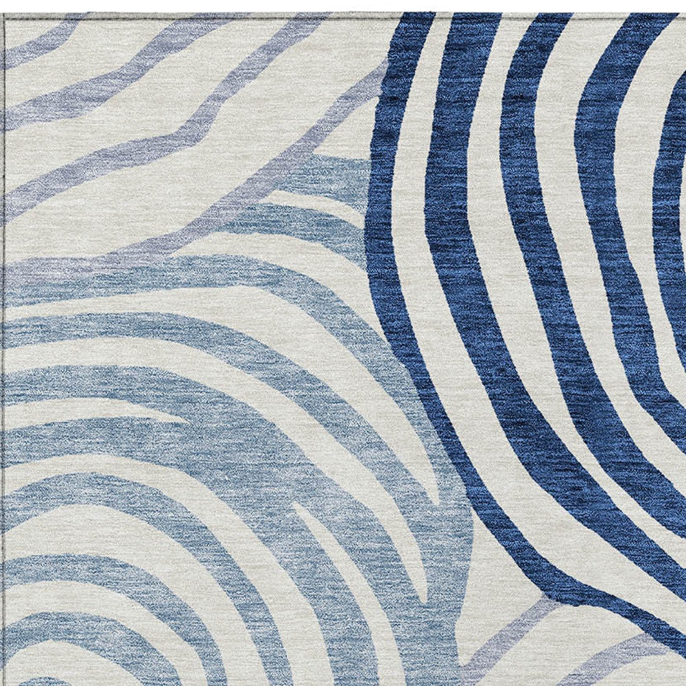 3' X 5' Ivory And Navy Blue Abstract Washable Indoor Outdoor Area Rug