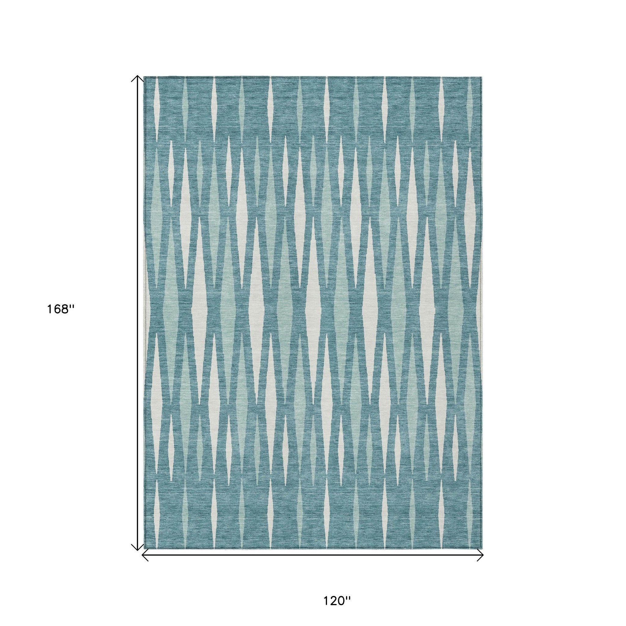10' X 14' Teal Blue And Ivory Geometric Washable Indoor Outdoor Area Rug