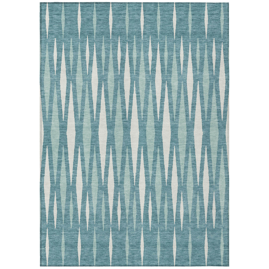 10' X 14' Teal Blue And Ivory Geometric Washable Indoor Outdoor Area Rug