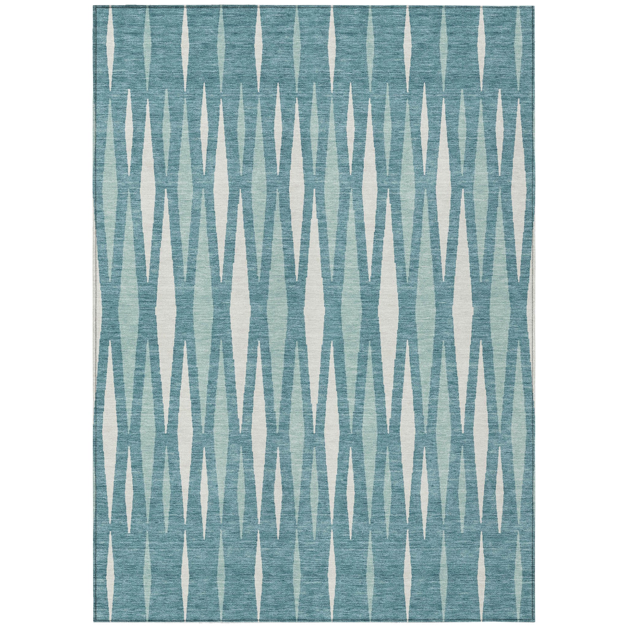 10' X 14' Teal Blue And Ivory Geometric Washable Indoor Outdoor Area Rug