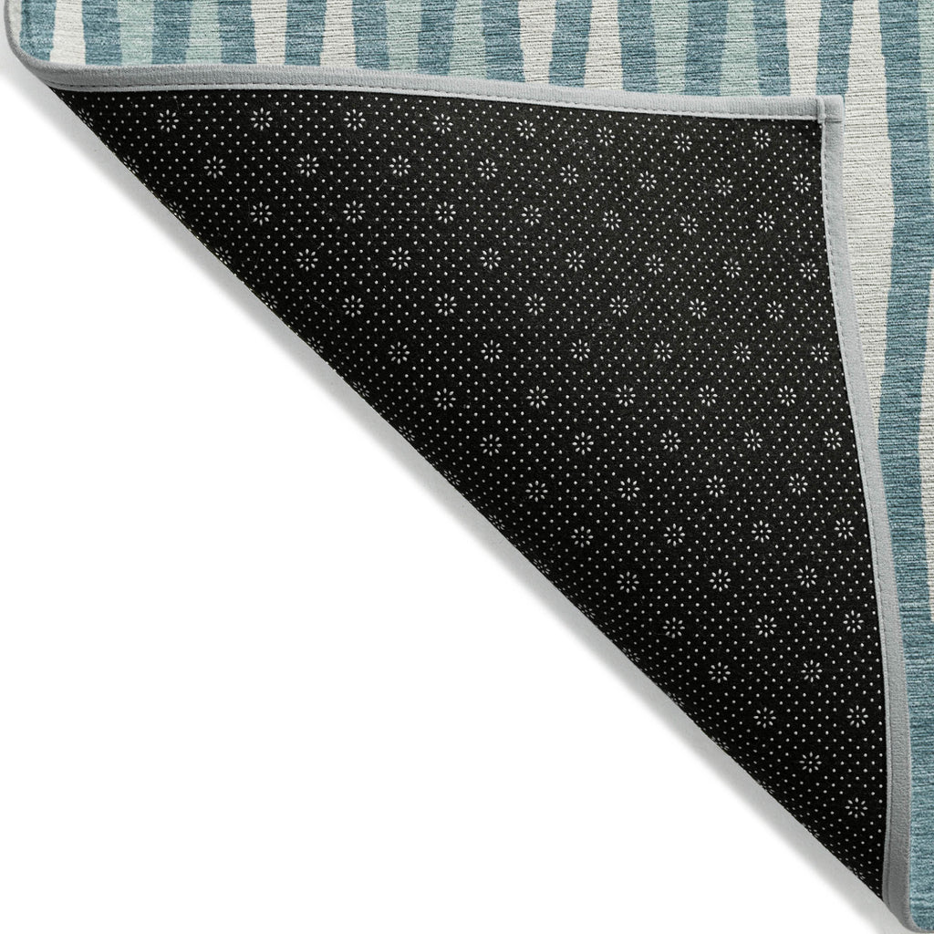 10' X 14' Teal Blue And Ivory Geometric Washable Indoor Outdoor Area Rug