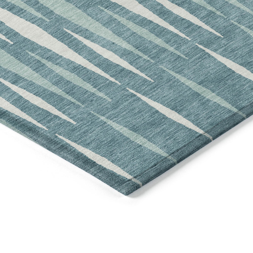 10' X 14' Teal Blue And Ivory Geometric Washable Indoor Outdoor Area Rug