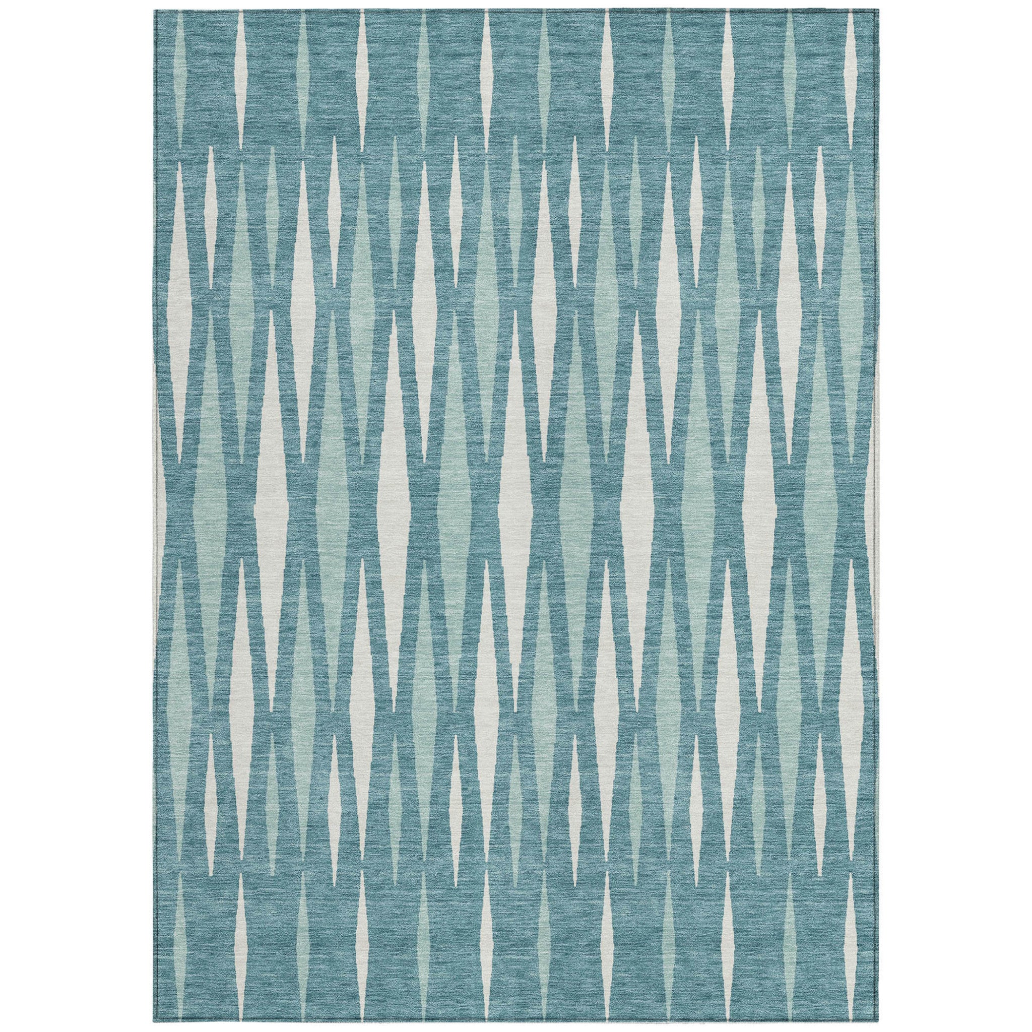 10' X 14' Teal Blue And Ivory Geometric Washable Indoor Outdoor Area Rug