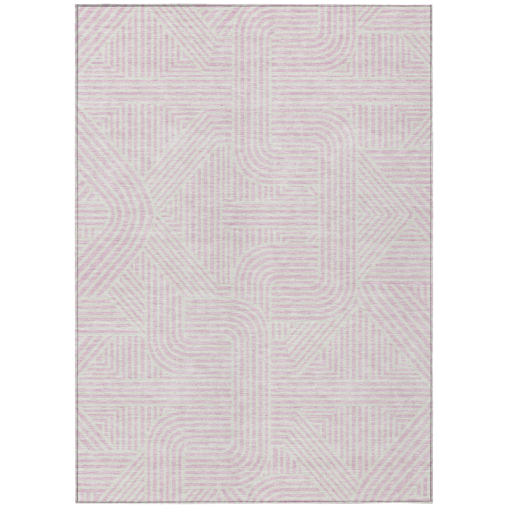 5' X 8' Pink And Ivory Abstract Washable Indoor Outdoor Area Rug