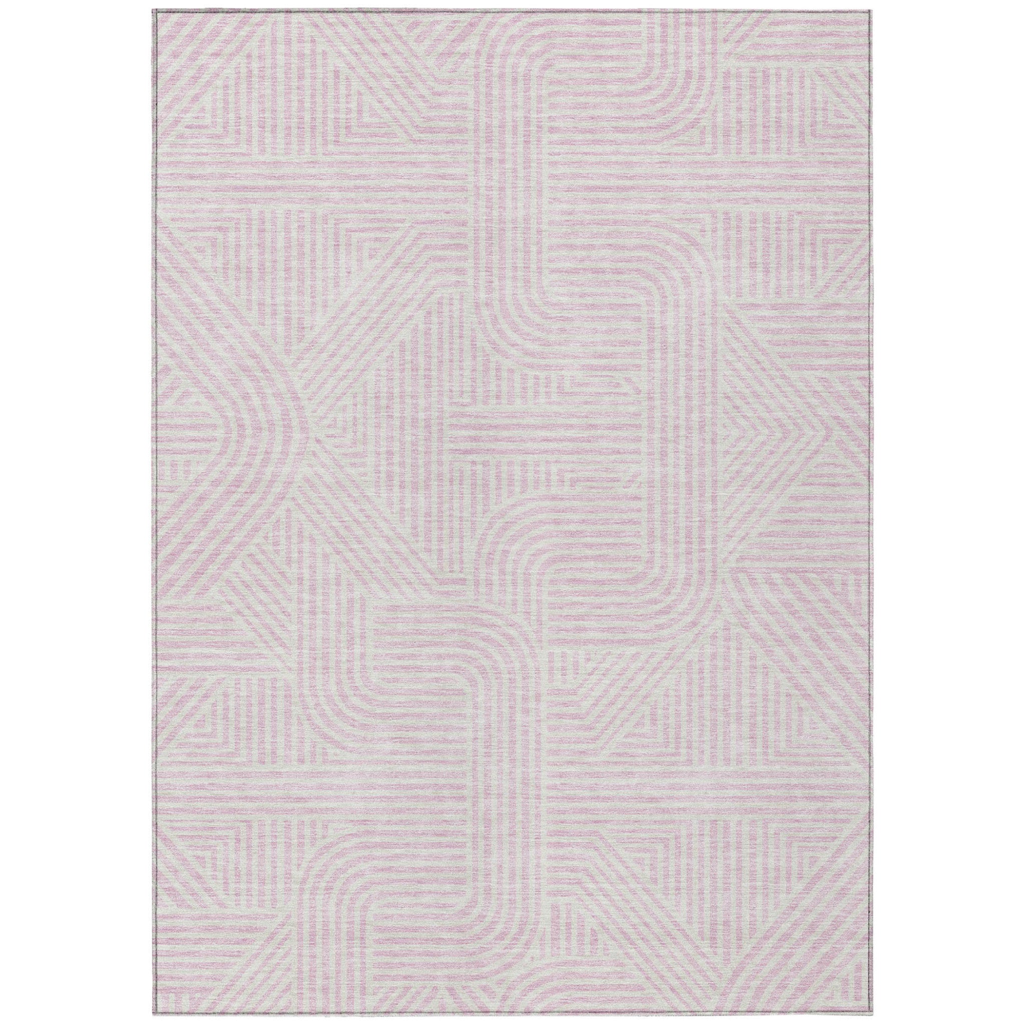 5' X 8' Pink And Ivory Abstract Washable Indoor Outdoor Area Rug