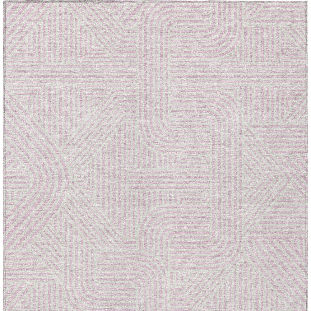 5' X 8' Pink And Ivory Abstract Washable Indoor Outdoor Area Rug