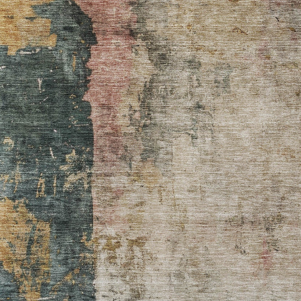 3' X 5' Taupe Blue And Lavender Abstract Washable Indoor Outdoor Area Rug