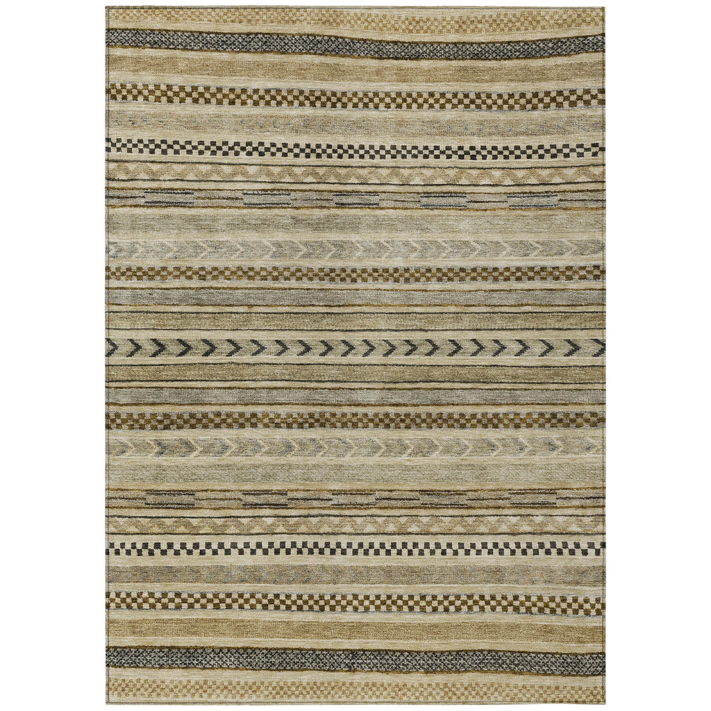 10' X 14' Chocolate And Taupe Striped Washable Indoor Outdoor Area Rug
