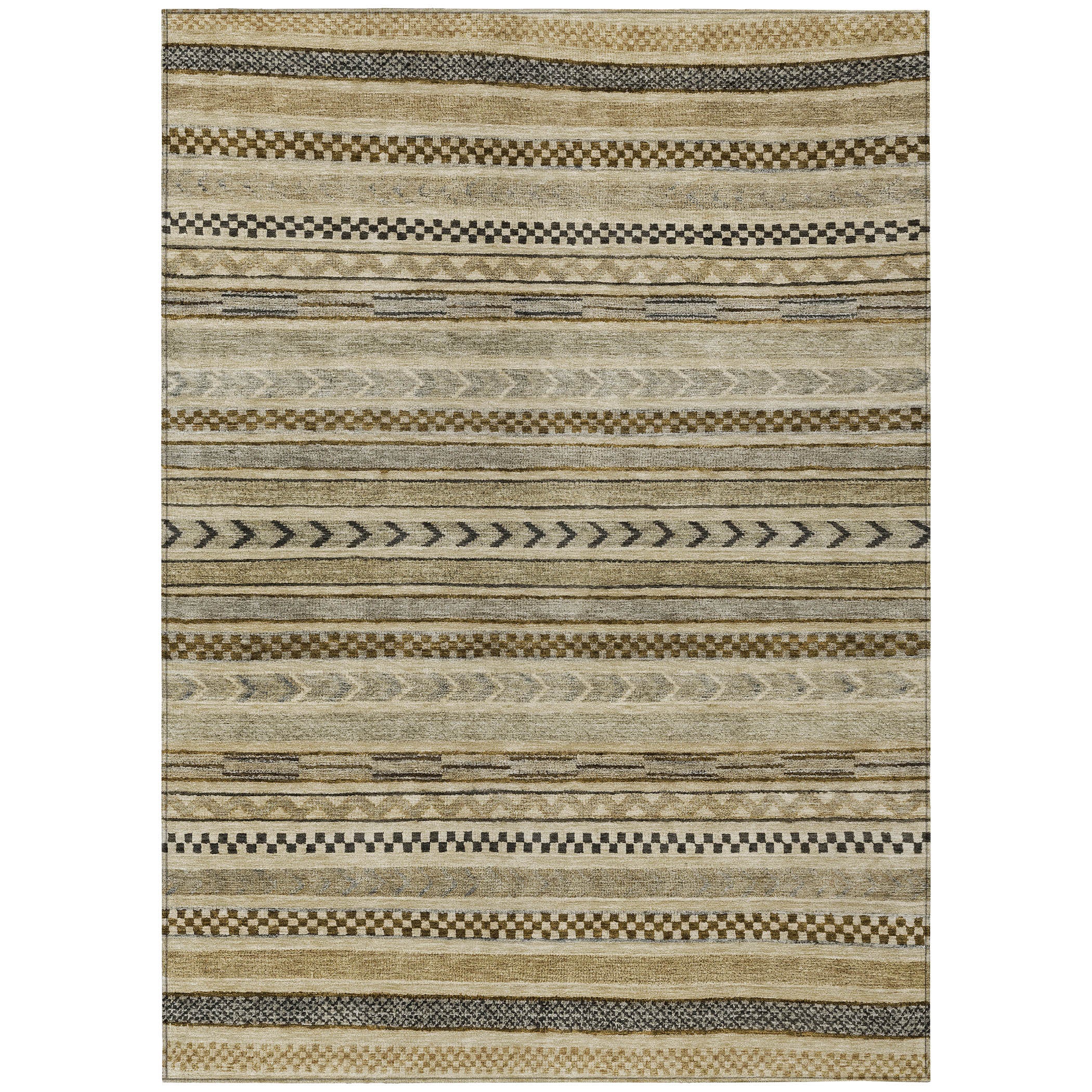 10' X 14' Chocolate And Taupe Striped Washable Indoor Outdoor Area Rug