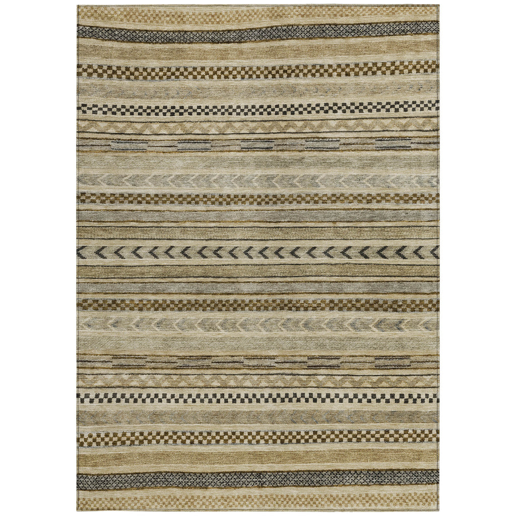 10' X 14' Chocolate And Taupe Striped Washable Indoor Outdoor Area Rug