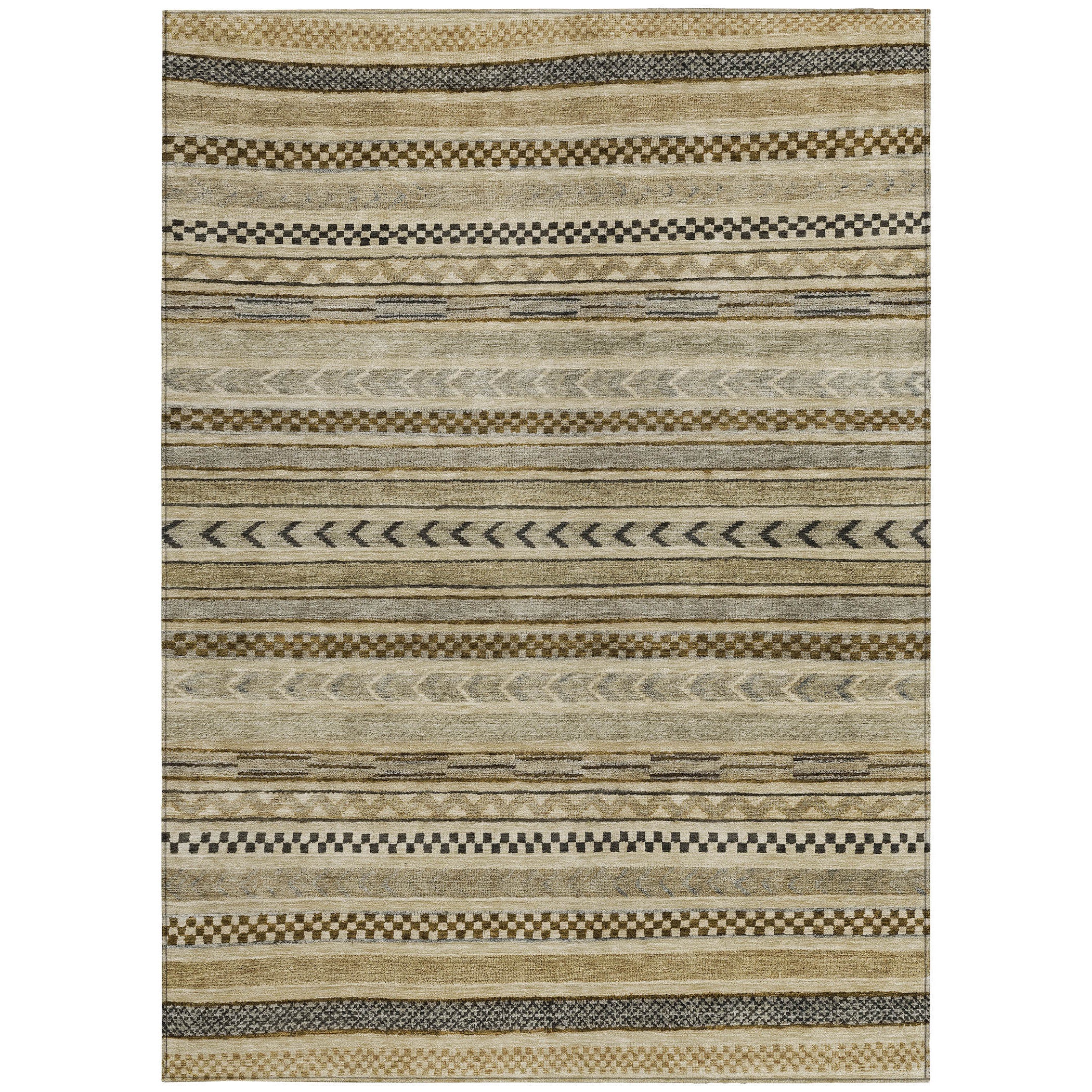 10' X 14' Chocolate And Taupe Striped Washable Indoor Outdoor Area Rug