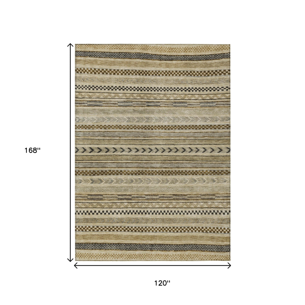 10' X 14' Chocolate And Taupe Striped Washable Indoor Outdoor Area Rug