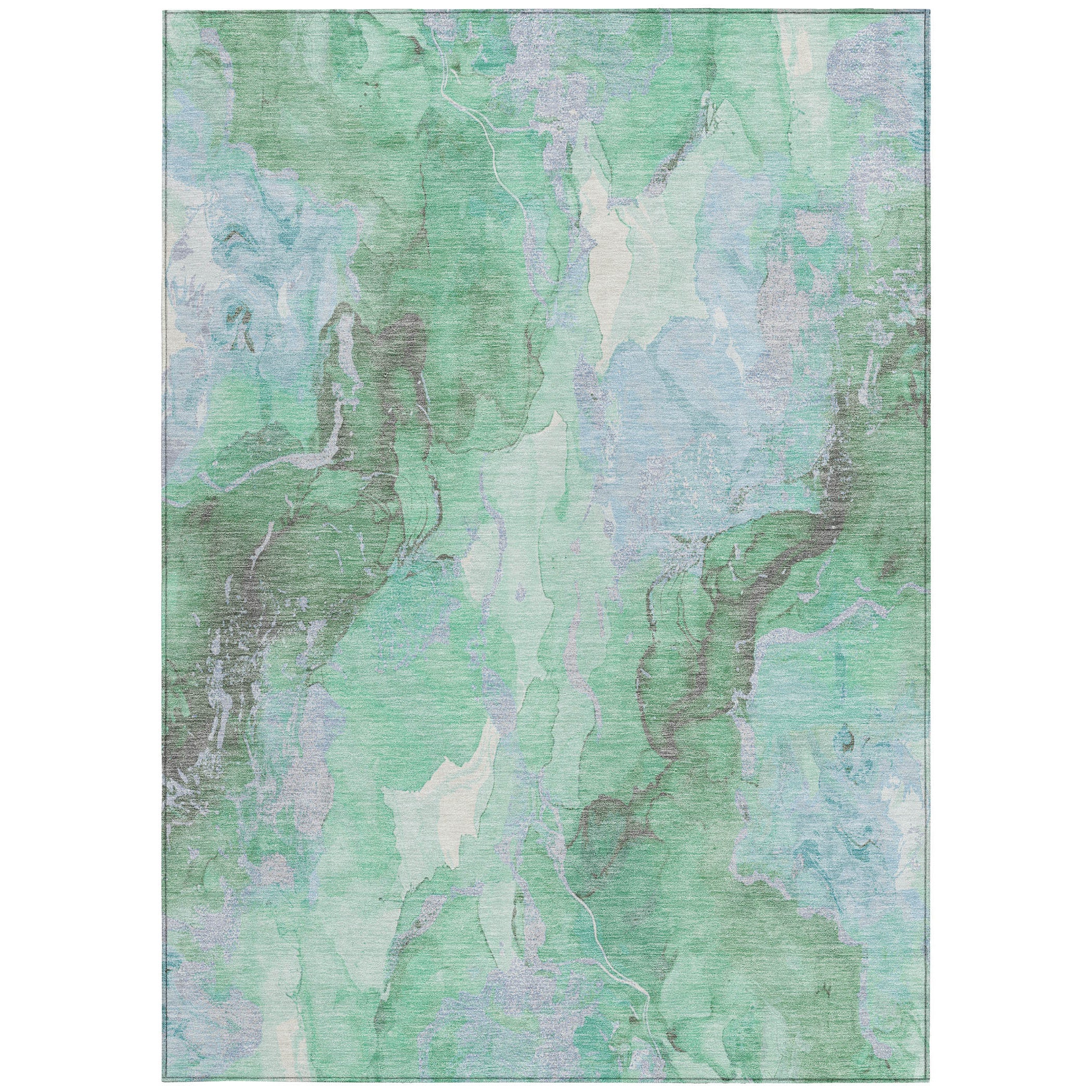 8' X 10' Pale Aqua And Mint Green Abstract Washable Indoor Outdoor Area Rug