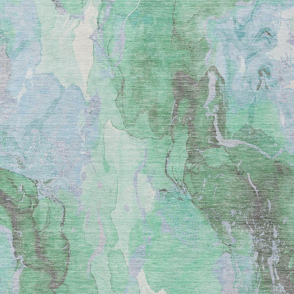8' X 10' Pale Aqua And Mint Green Abstract Washable Indoor Outdoor Area Rug