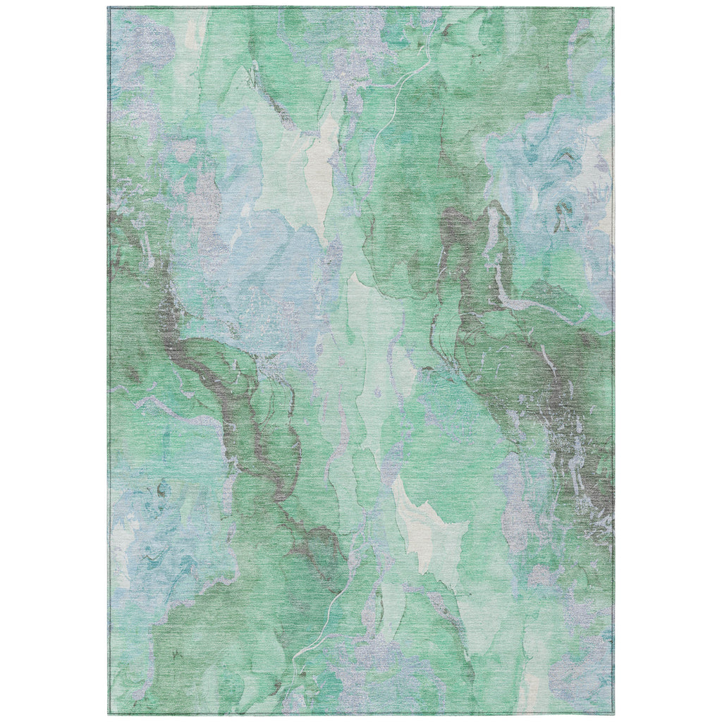 8' X 10' Pale Aqua And Mint Green Abstract Washable Indoor Outdoor Area Rug
