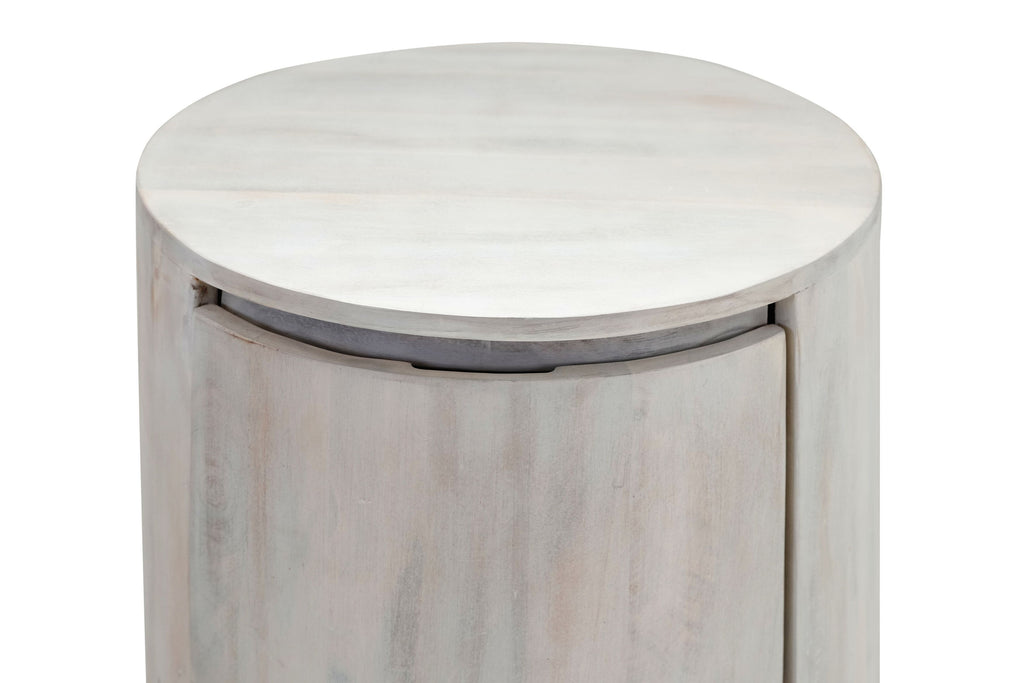 24" White Solid Wood Round Drum End Table With Two Drawers