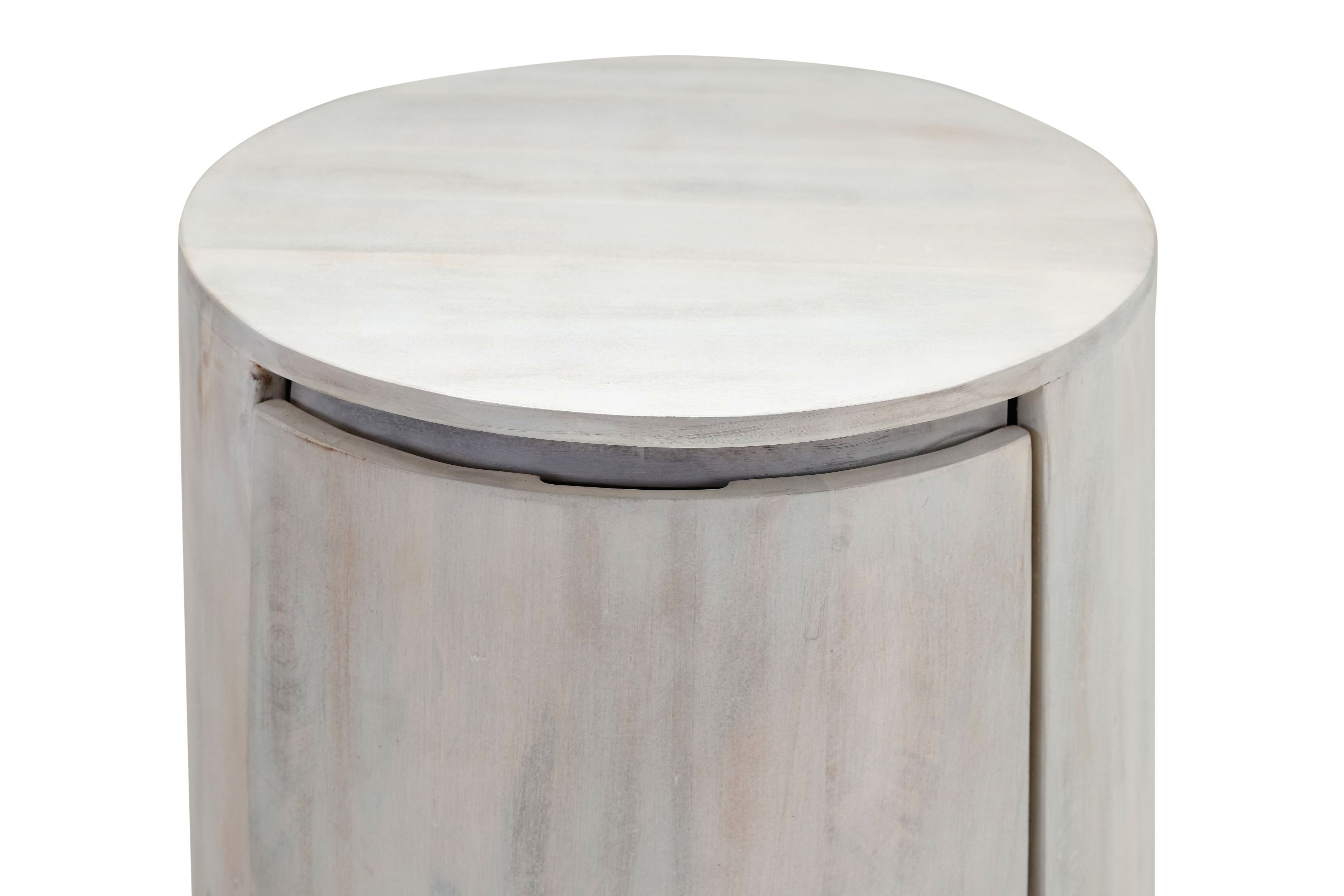 24" White Solid Wood Round Drum End Table With Two Drawers