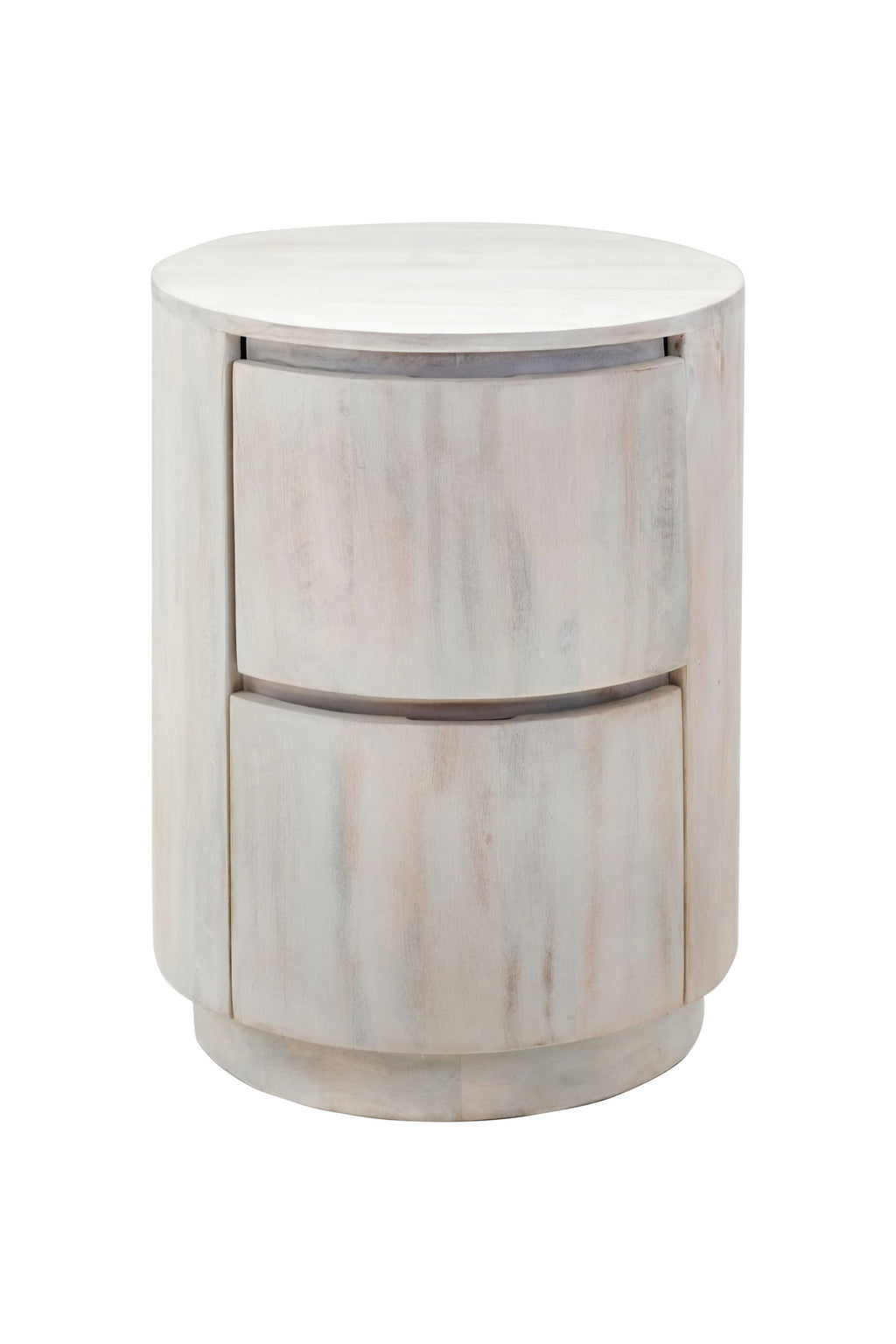 24" White Solid Wood Round Drum End Table With Two Drawers