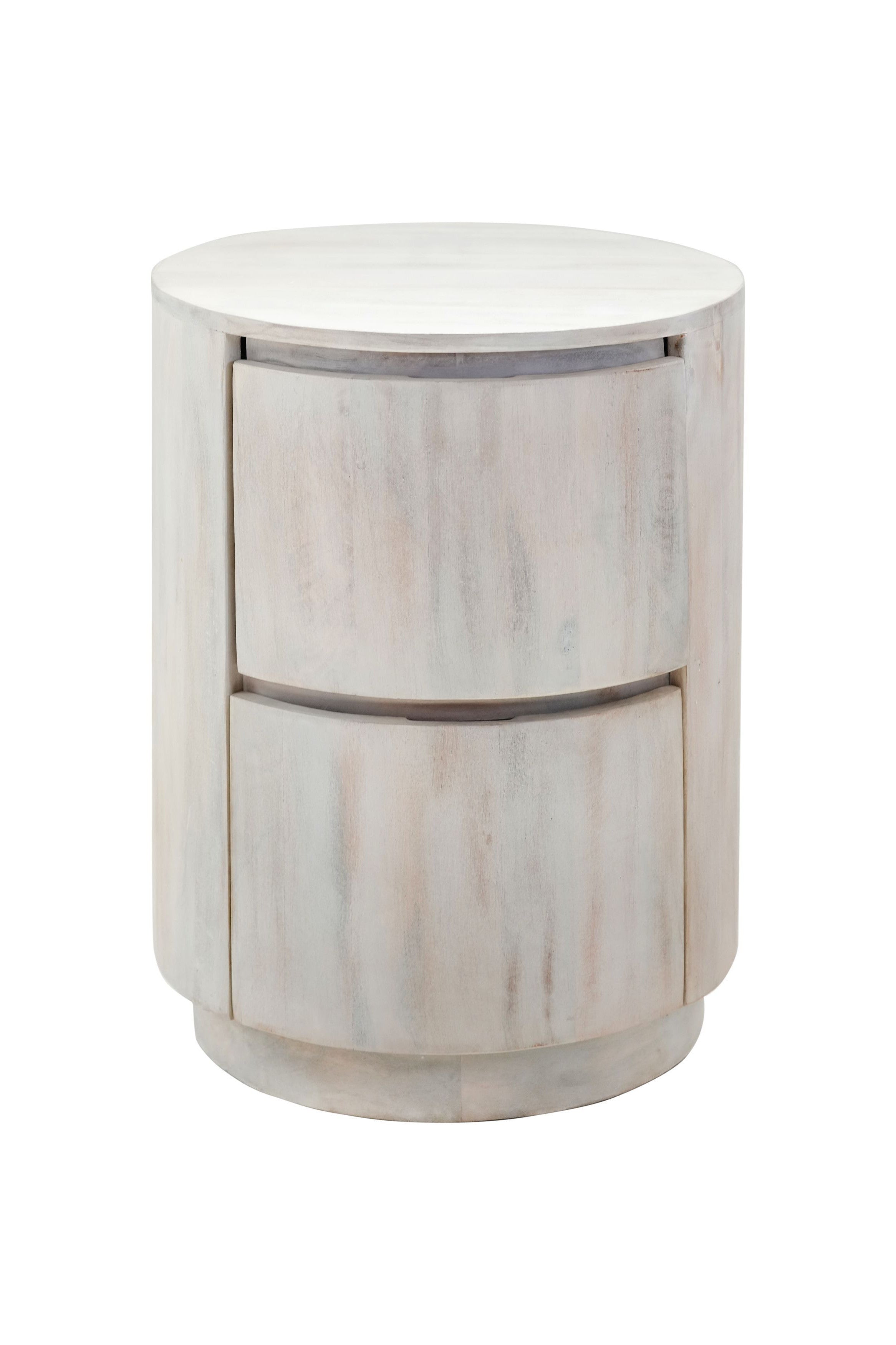 24" White Solid Wood Round Drum End Table With Two Drawers