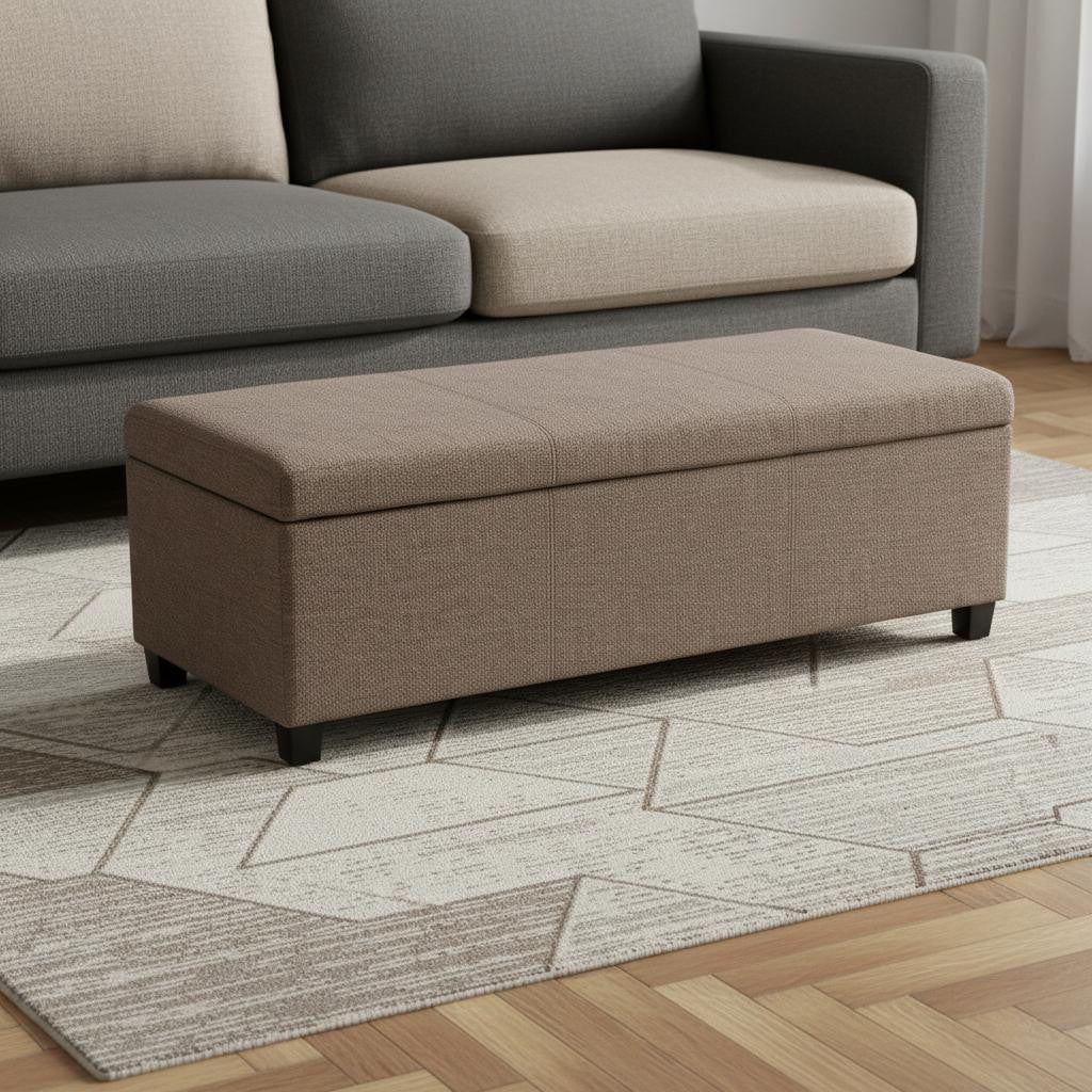 48" Dark Brown and Fawn Upholstery Storage Ottoman